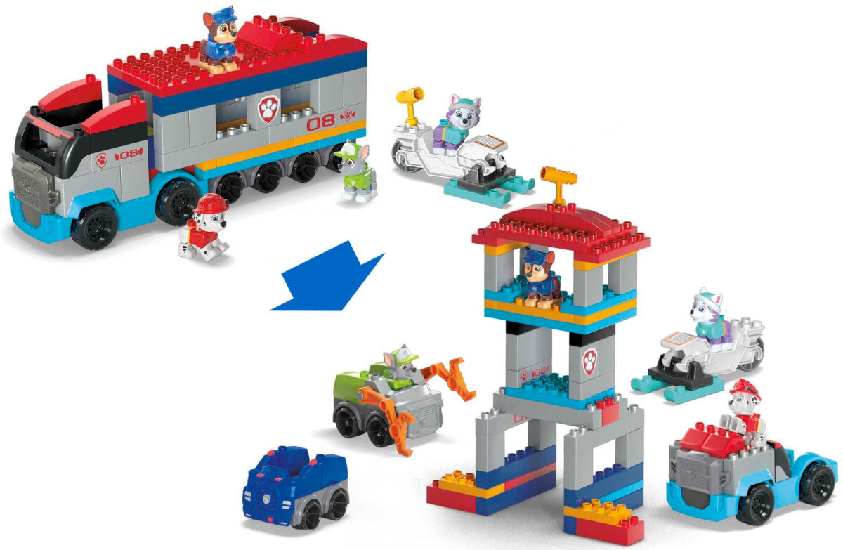 Klocki plastikowe MATTEL Mega Bloks Psi Patrol Patrolowiec Pojazd HJN73 pojazdy przeksztalcenie