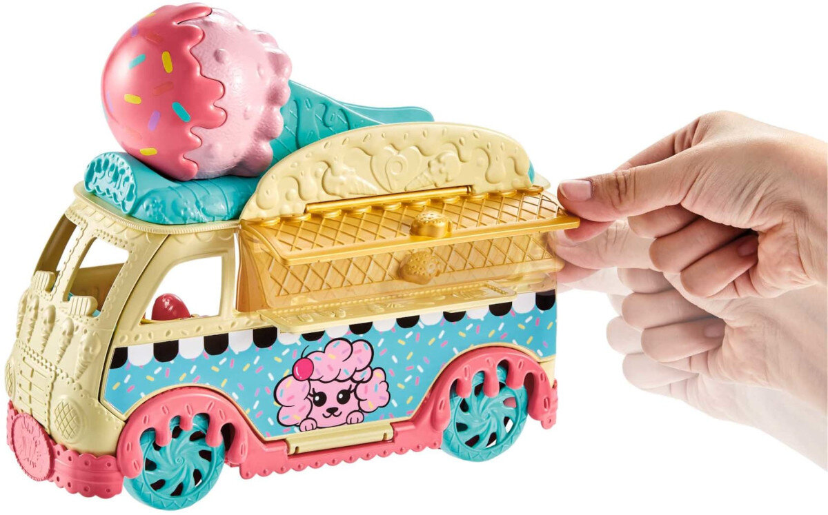 Lalka MATTEL Polly Pocket Modna mobilna lodziarnia HHX77 pojazd rozek ruchome elementy