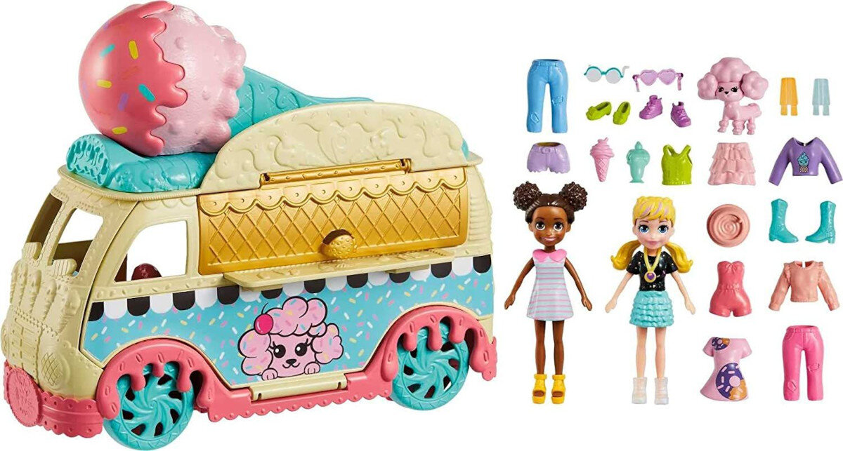 Lalka MATTEL Polly Pocket Modna mobilna lodziarnia HHX77 opakowanie elementy