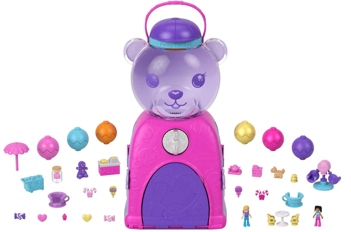 Lalka MATTEL Polly Pocket Mis Automacik Super Niespodzianki HJG28 zawartosc opakowania