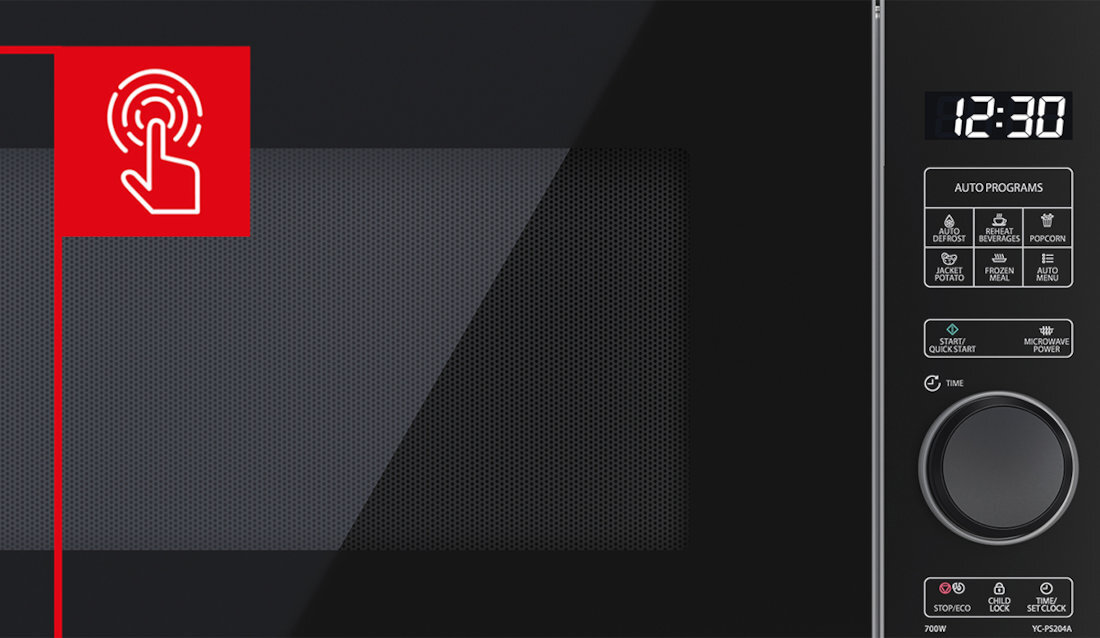 Kuchenka mikrofalowa SHARP YC-PS204AE-S wygoda funkcjonalnosc kompaktowe wymiary cyfrowy panel sterowania