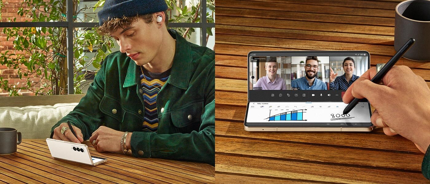 Użytkownik korzystający z Rysika S Pen Fold Edition Użytkownik korzystający z Rysika S Pen Fold Edition