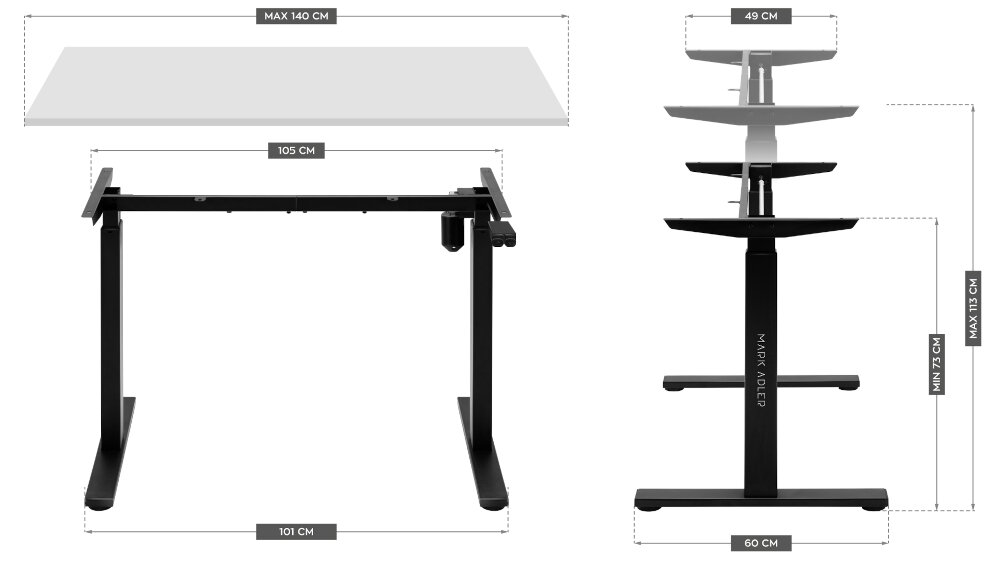 Stelaż biurka MARKADLER Xeno 2.0 stelaż przestrzeń robocza nauka praca gaming panel sterowania LED pamięć ustawień ergonomia silnik szerokość