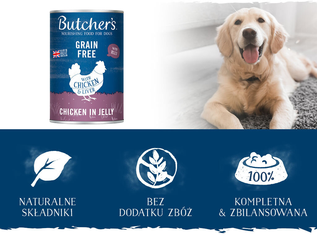 Karma dla psa BUTCHER'S Original Recipe in Jelly Kurczak 400 g butchers original jelly pies grafika druga 400g