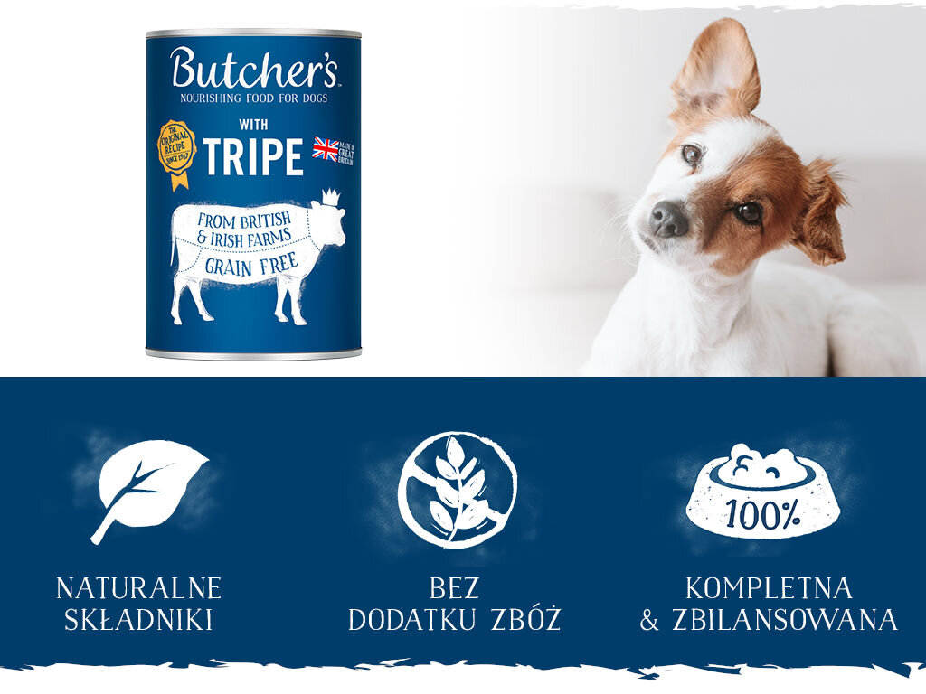 Karma dla psa BUTCHER'S Original Tripe Mix Wołowina 400 g butchers original tripe pies grafika druga 400g