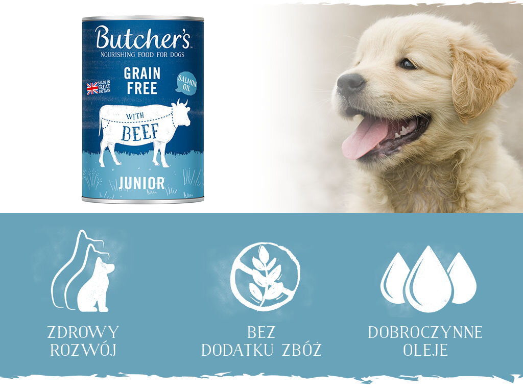 Karma dla psa BUTCHER'S Original Junior Wołowina 400 g butchers original junior pies grafika druga 400g