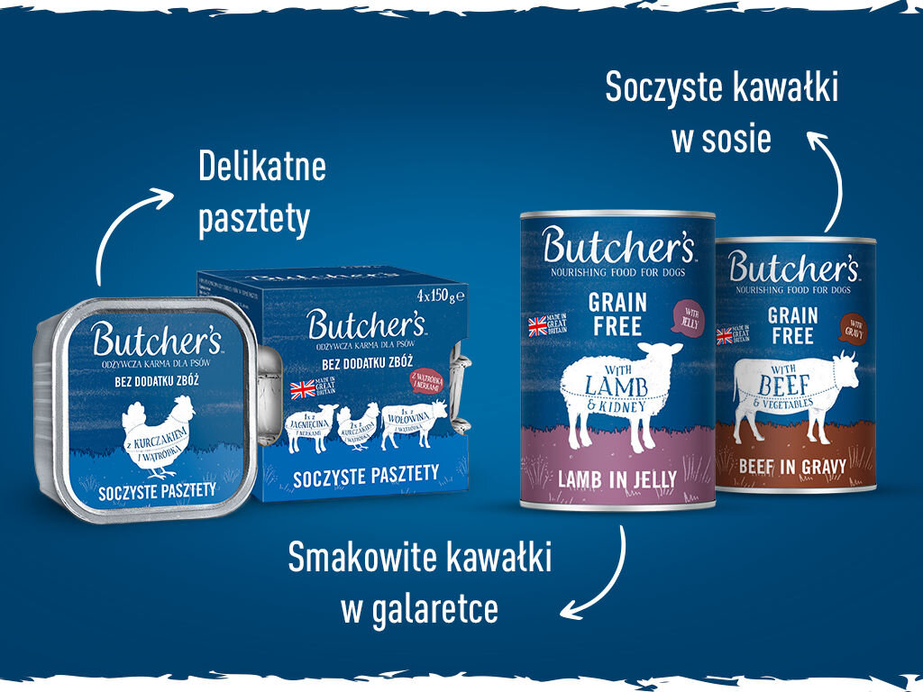 Karma dla psa BUTCHER'S Original Junior Wołowina 400 g butchers original junior pies grafika piata 400g