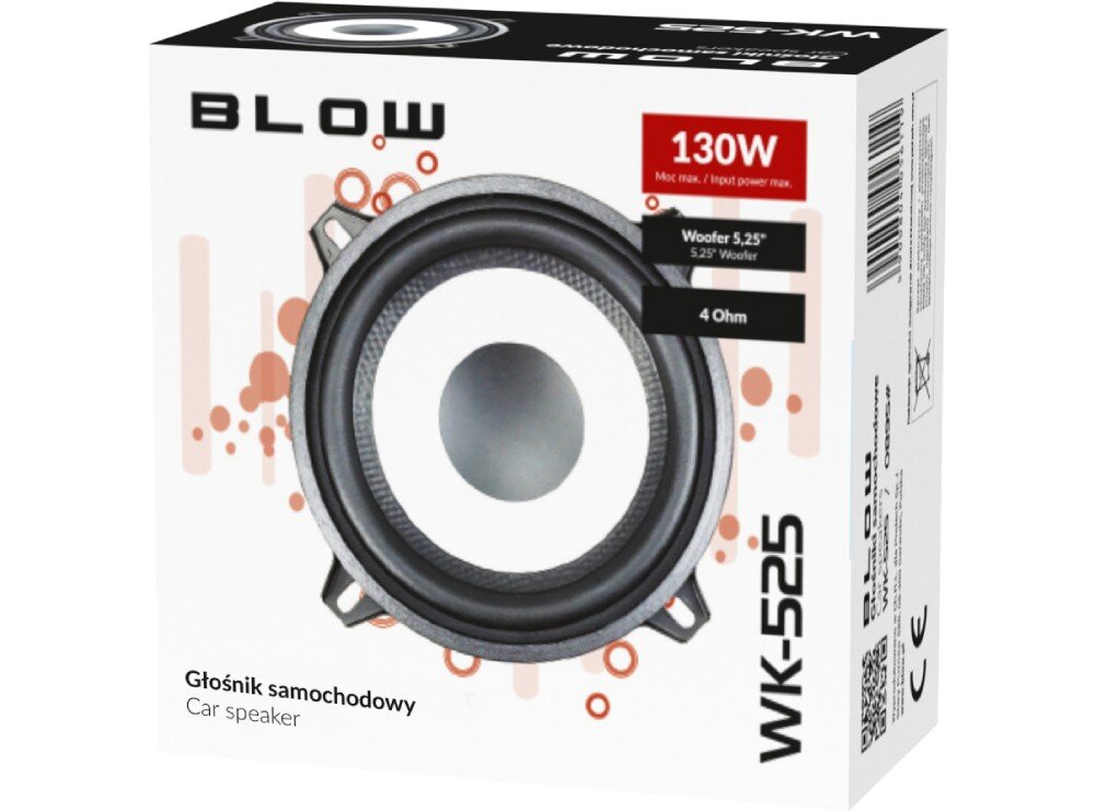 Głośnik samochodowy BLOW WK-525 parametry częstotliwość cewka impedancja