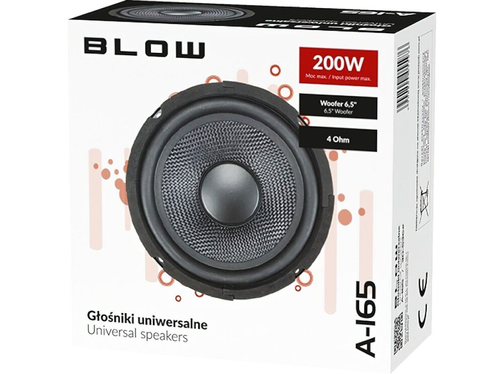 Głośnik samochodowy BLOW A-165 konstrukcja wykonanie kolor zawieszenie