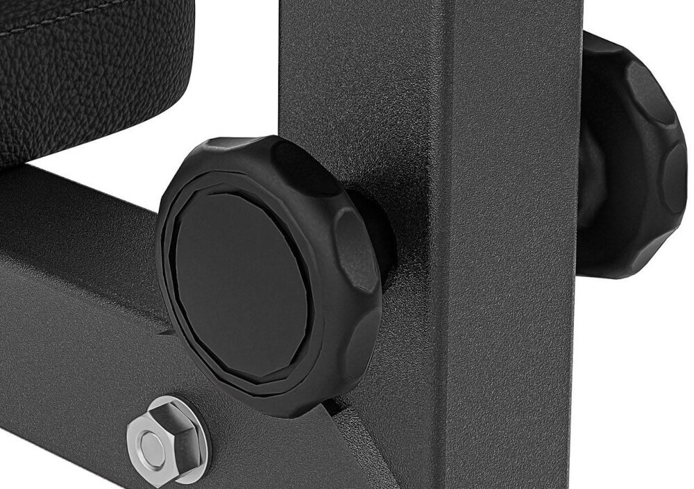 Ławka do ćwiczeń MARBO SPORT MH-L105 5-stopniowa regulacja oparcia pokretlo dociskowe siedzisko o wymiarach 30 x 27 cm oparcie o wmiarach 30 x 55 cm komfortowy trening