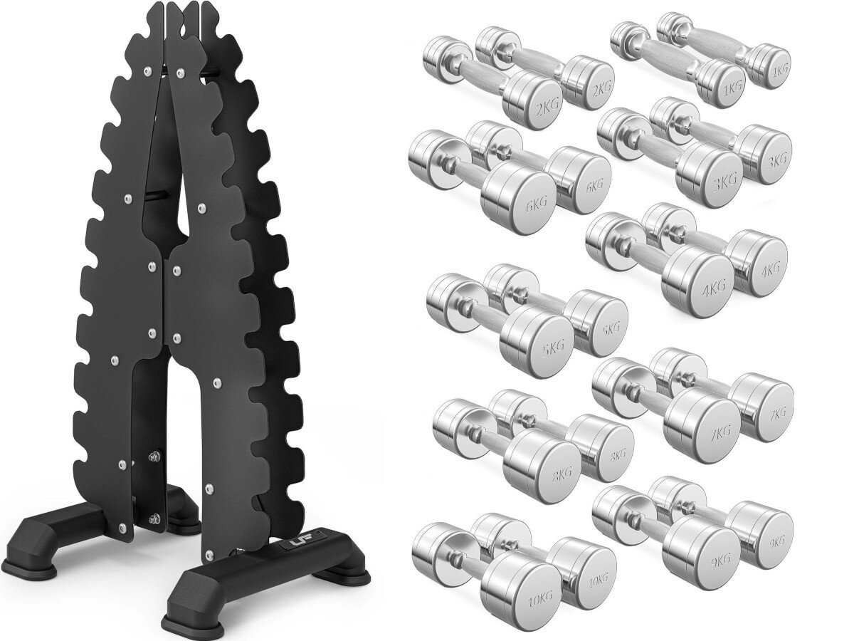 Stojak na hantle MARBO SPORT UR-S005 + Zestaw hantli elementy zestaw