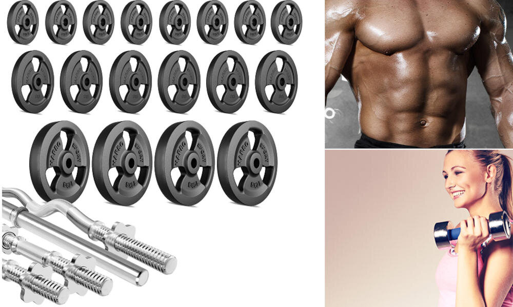 MARBO SPORT MW-113KG-KIER G radełkowy uchwyt chromowane wykończenia malowanie proszkowe zestaw gryfy obciążenia sportowcy jakość funkcjonalność komfort