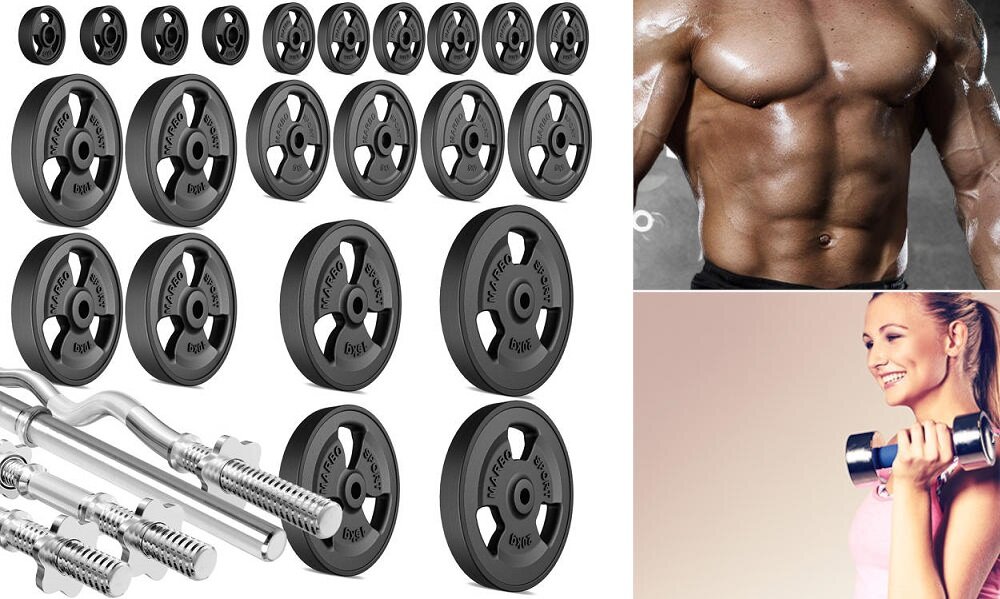 MARBO SPORT MW-172KG-KIER G radełkowy uchwyt chromowane wykończenia malowanie proszkowe zestaw gryfy obciążenia sportowcy jakość funkcjonalność komfort