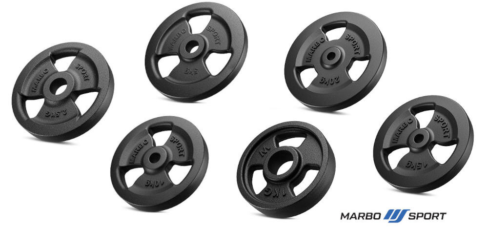 MARBO SPORT MW-172KG-KIER G otwór gryf stabilność trening obciążenia uchwyty waga