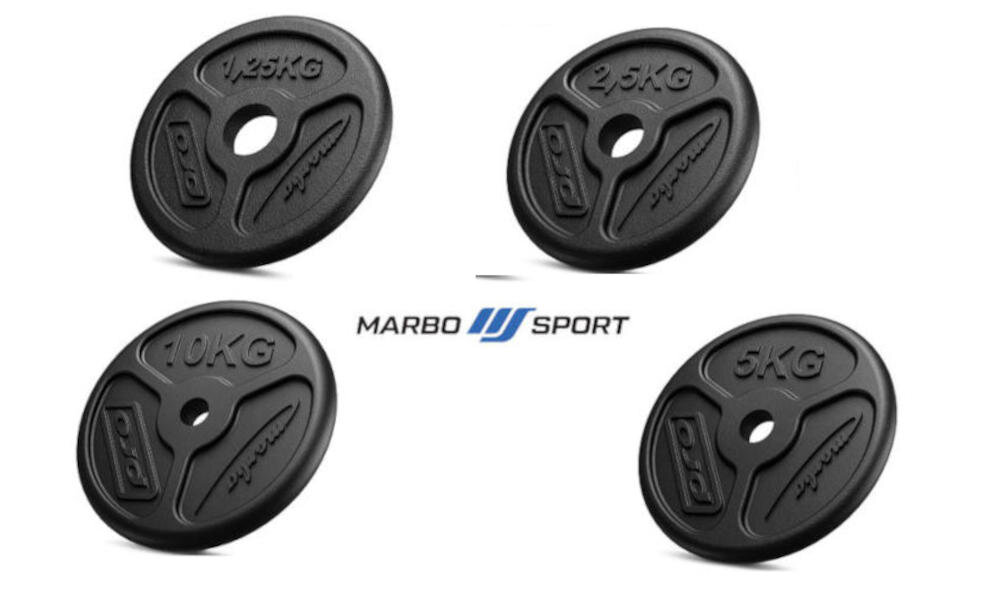 MARBO SPORT MW-83KG-SLIM otwór gryf stabilność trening obciążenia uchwyty waga