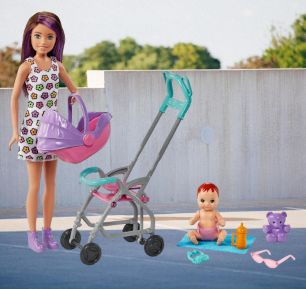 Lalka Barbie Skipper Klub Opiekunek GXT34 zestaw zabawa lalka niania bobas spacerówka