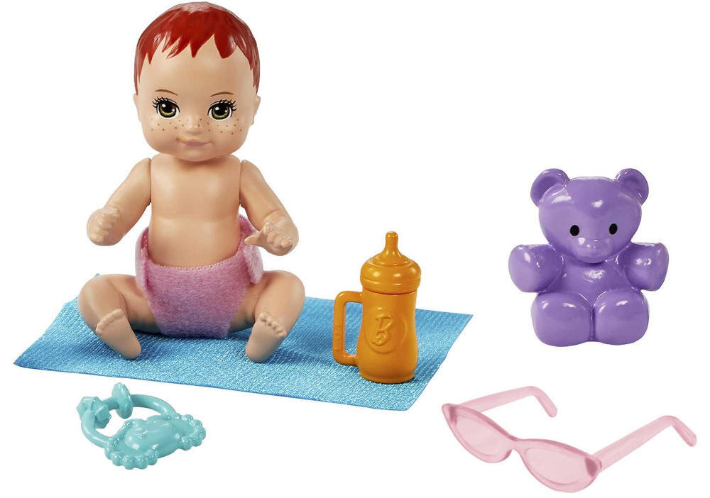 Lalka Barbie Skipper Klub Opiekunek GXT34 zestaw akcesoria opieka bobas miś okulary butelka kocyk grzechotka opiekunka