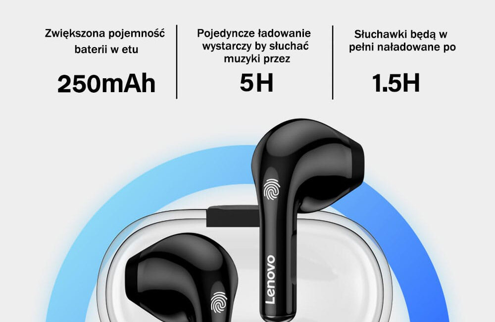 Słuchawki douszne LENOVO LP12 czas działania czas pracy bateria wydajność