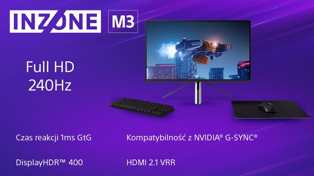 Monitor SONY Inzone M3 27 3840x2160px IPS 144Hz 1 ms [GTG] 4k NVIDIA® G-SYNC® VRR częstotliwość odświeżanie rozdzielczość ekran reakcje 