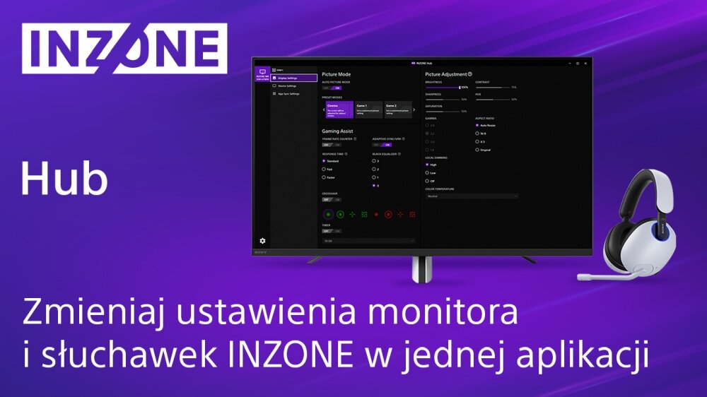 Monitor SONY Inzone M3 27 3840x2160px IPS 144Hz 1 ms [GTG] inzone hub ustawienia