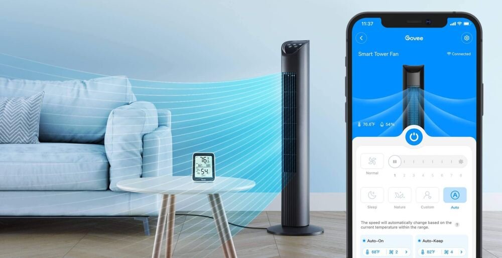 Termometr GOVEE H5075 przechowywanie danych, eksportowanie danych, kompatybilność z wentylatorem