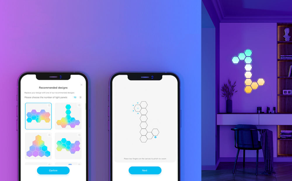 Lampa GOVEE H6061 Glide Hexa Wi-Fi tryby modyfikacja aplikacja rozpoznawanie położenia