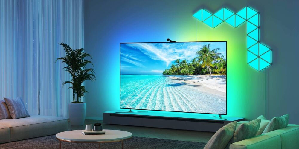 Panel świetlny GOVEE H6067 Glide Tri-angle Wi-Fi panele na ścianie nad telewizorem Trójkątne panele LED RGBIC do dekoracji wnętrz i poprawy estetyki pokoju