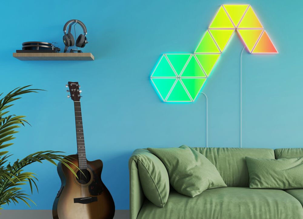 Panel świetlny GOVEE H6067 Glide Tri-angle Wi-Fi panele na ścianie nad kanapą Aplikacja mobilna z gotowymi trybami scenicznymi dostosowanymi do układu paneli