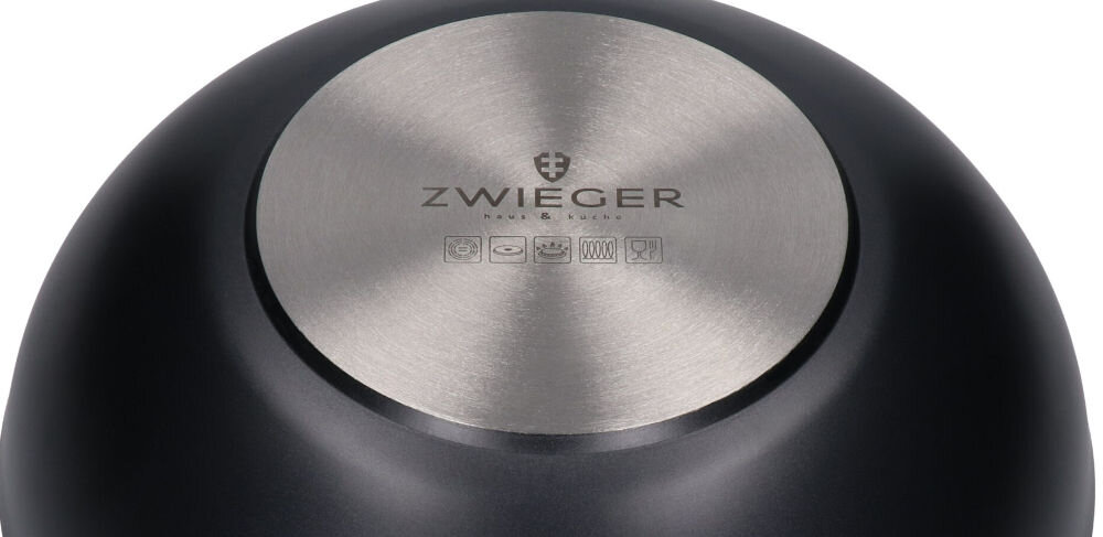 Patelnia wok ZWIEGER Black Stone 32 cm na wszystkich typach kuchenek na płytach indukcyjnych pełen dysk indukcyjny efektywne wykorzystanie energii oszczędność w zużyciu energii szybsze gotowanie pełne przewodzenie magnetyczne optymalne efekty gotowania
