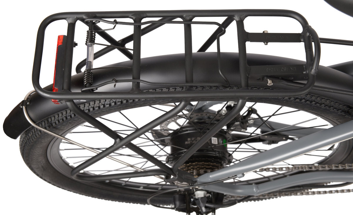 ROWER ELEKTRYCZNY MTB LANCIA YPSYLON GENIO 27.5 SZARY M43 17 bagażnik transport rzeczy bagaż