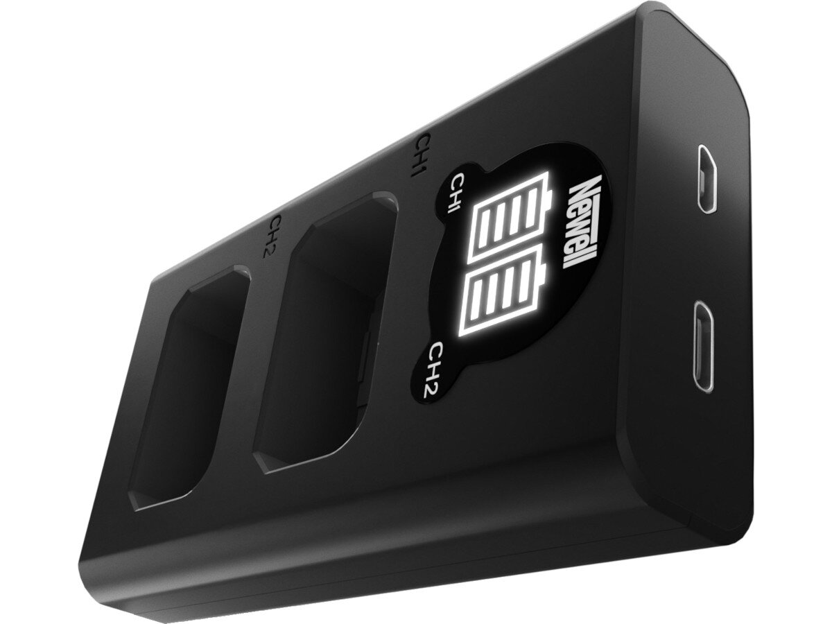 Ładowarka dwukanałowa NEWELL DL-USB-C + 2 akumulatory NP-FW50 do Sony gniazda podłączenie porty zasilanie
