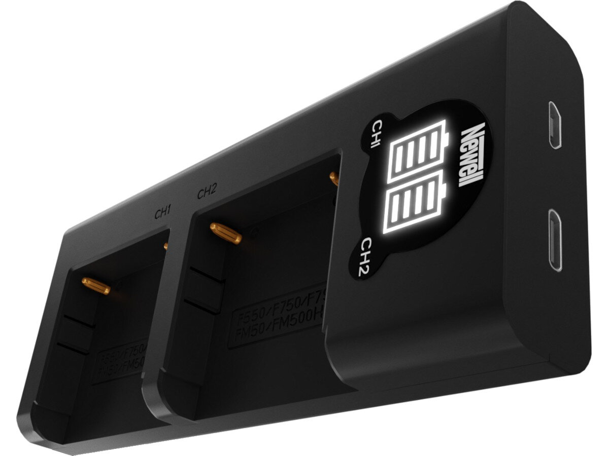 Ładowarka dwukanałowa NEWELL DL-USB-C + 2 akumulatory NP-F770 do Sony gniazda podłączenie porty zasilanie