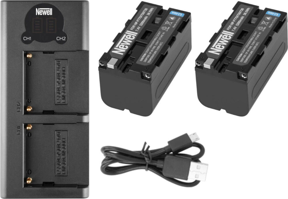 Ładowarka dwukanałowa NEWELL DL-USB-C + 2 akumulatory NP-F770 do Sony opakowanie zestaw akcesoria
