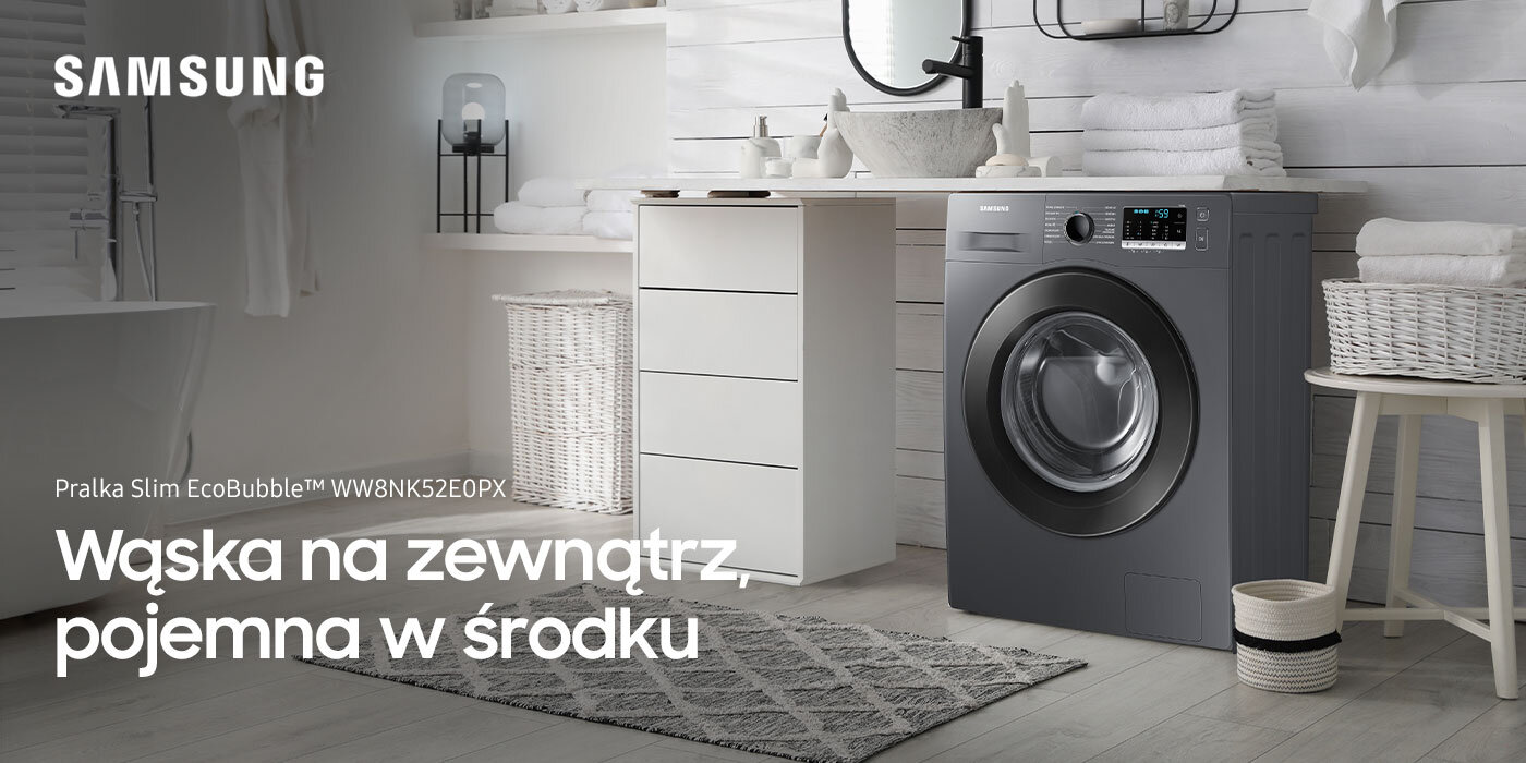 Dostępna w Media Expert pralka slim Samsung WW8NK52E0PX z technologią EcoBubble Dostępna w Media Expert pralka slim Samsung WW8NK52E0PX z technologią EcoBubble