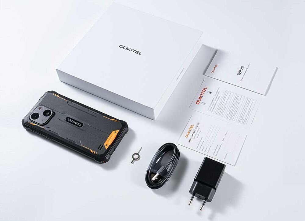 Smartfon OUKITEL WP20   ekran bateria aparat procesor ram pamięć pojemność rozdzielczość zdjęcia filmy opis dane cechy blokady system łączność wifi bluetooth obudowa szkło odporność porty muzyka transfer sieć przekątna matryca waga czujniki oled amoled ips