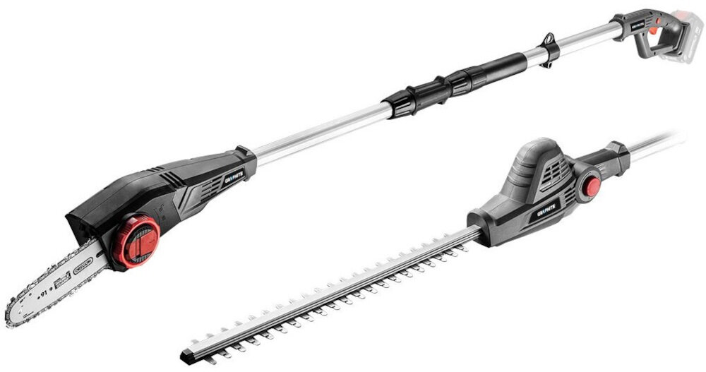 Nożyce do żywopłotu GRAPHITE 58G098 akumulatorowe niezawodne narzędzie ogrodowe precyzyjne efektywne dwie końcówki pilarka nożyce do żywopłotu ostre ostrza wygodny uchwyt wszechstronność