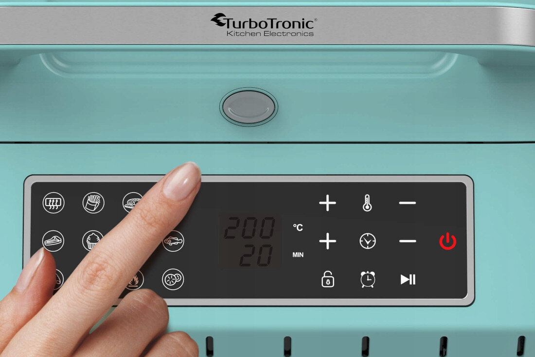 Frytkownica beztluszczowa TURBOTRONIC TT-AG700 Srebrny Air Fryer prosta obsluga programy intuicyjne przyciski prezentacja