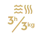 Ikona przedstawia symbol pary wodnej oraz napis \'3h/3kg\' w kolorze złotym.