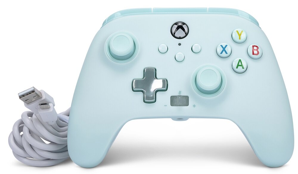 Kontroler POWERA Enhanced jakość wykonanie sterowanie drążki analogowe udostępnianie osiągnięcia zrzuty ekranów możliwości konfiguracja mapowanie drgania silniczki wibracyjne gniazdo pokrętło regulacji głośności kabel USB opakowanie zestaw