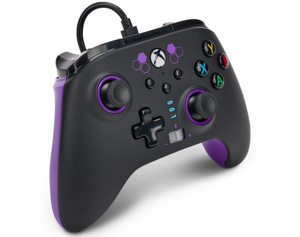 Kontroler POWERA Enhanced jakość wykonanie sterowanie drążki analogowe udostępnianie osiągnięcia zrzuty ekranów możliwości konfiguracja mapowanie drgania silniczki wibracyjne gniazdo pokrętło regulacji głośności kabel USB opakowanie zestaw