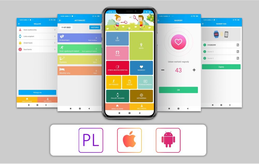 SMARTWATCH FOREVER GPS KIDS SEE ME 2 ekran bateria czujniki zdrowie sport pasek ładowanie pojemność rozdzielczość łączność sterowanie krew puls rozmowy smartfon aplikacja