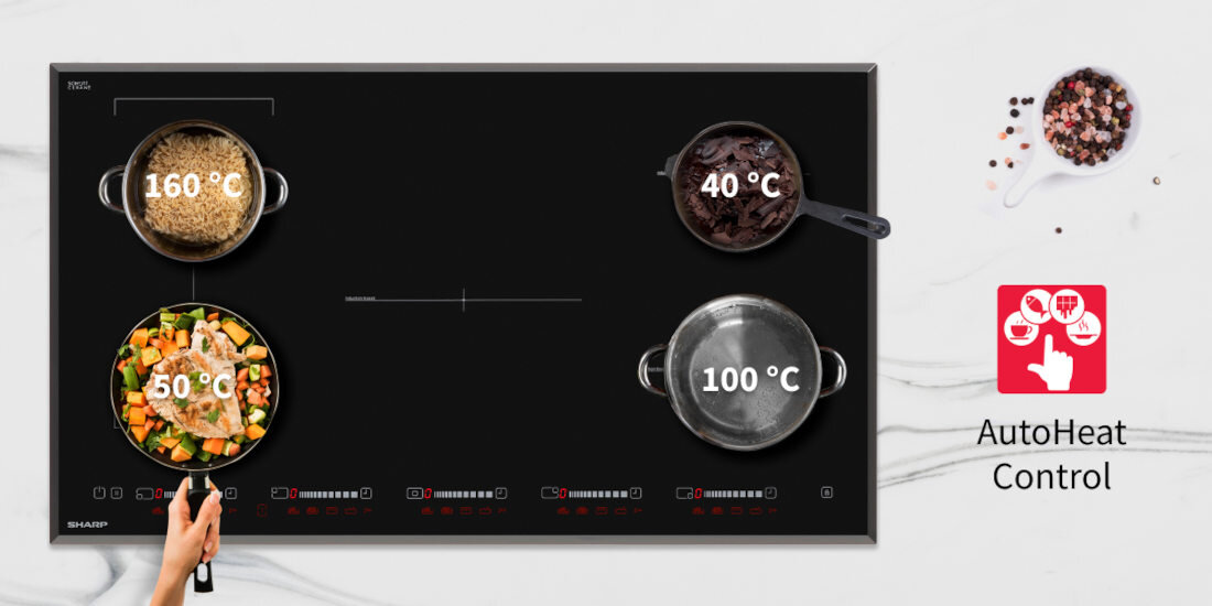 Plyta indukcyjna SHARP KH-9I39CS00 AutoHeat Control funkcja smazenia Funkcja utrzymania ciepla Funkcja topienia czekolady