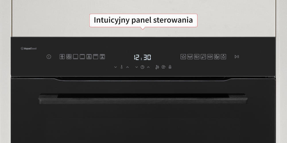 SHARP KA-74L64BNH-PL piekarnik wąski dotykowy panel nowoczesne wnętrze funkcje ikony wygoda design