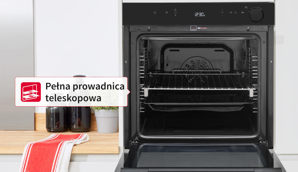 SHARP KA-73G68BNH-PL prowadnica teleskopowa piekarnik gorący ciężki półmisek ruszt wysuwanie łatwe wkładanie wyjmowanie bezpieczeństwo