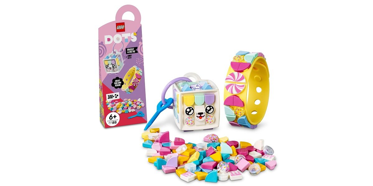 LEGO Dots Cukierkowa kicia: bransoletka i zawieszka na torbę 41944 Wysoka jakość i bezpieczeństwo