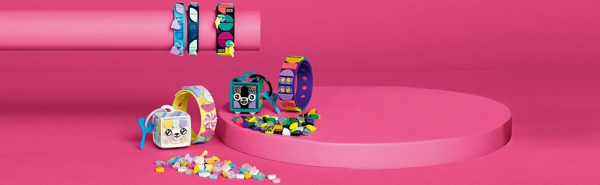 LEGO Dots Cukierkowa kicia: bransoletka i zawieszka na torbę 41944 Dzięki DOTS dzieci mogą z dumą pokazać swoją osobowość Postaw na indywidualność