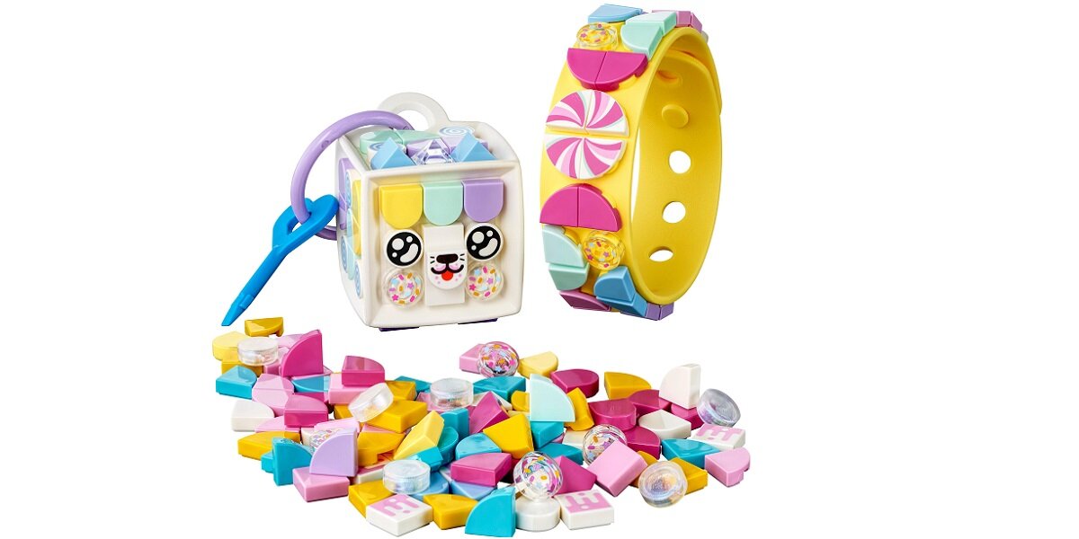 LEGO Dots Cukierkowa kicia: bransoletka i zawieszka na torbę 41944 Zaprojektuj, załóż, zawieś, pokaż