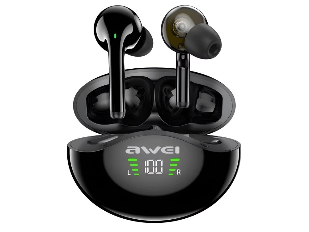 Słuchawki dokanałowe AWEI T12P TWS bluetooth przetworniki membrana redukcja ładowanie - sluchawki na bialym tle