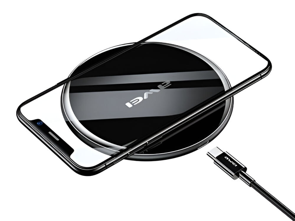 Ładowarka indukcyjna AWEI W8 10W elegancki design, duża wytrzymałość, automatyczne wyłączanie, system identyfikacji, 5 W, 7.5 W, 10 W, wejście microUSB