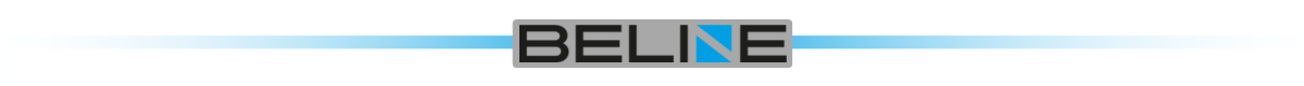 Logo z napisem \'BELINE\' na szarym tle z niebieskim akcentem w literze \'N\'.